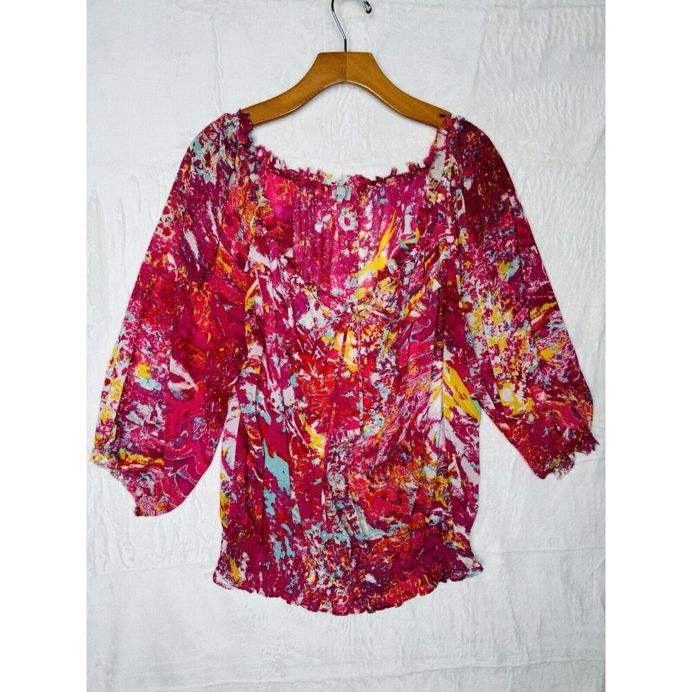 Violet & Claire Floral Sheer Chiffon boho Top Banded Waist Blouse Size XL